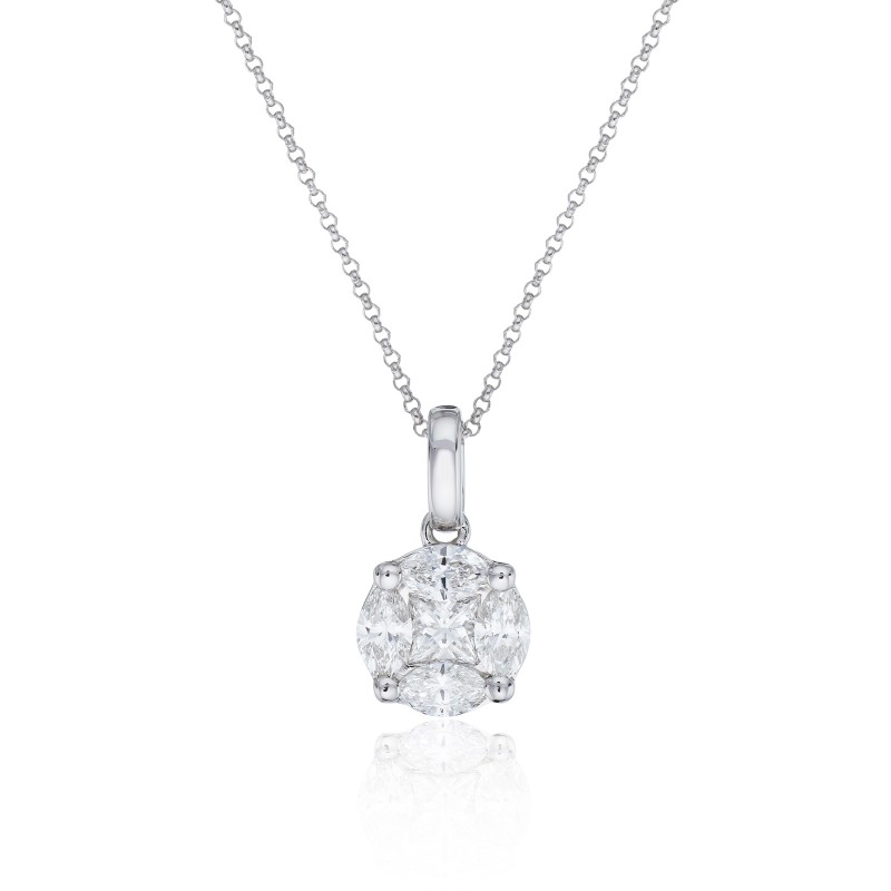 18ct White Gold Mix Cut Diamond 0.49ct Pendant