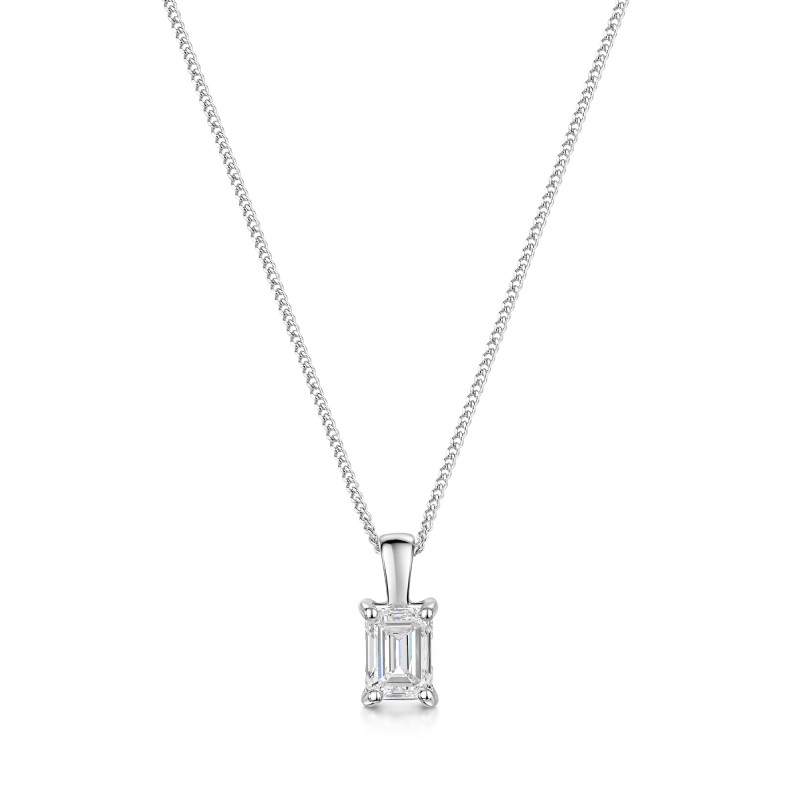 18ct White Gold 0.70ct Emerald Cut Diamond Solitaire Pendant