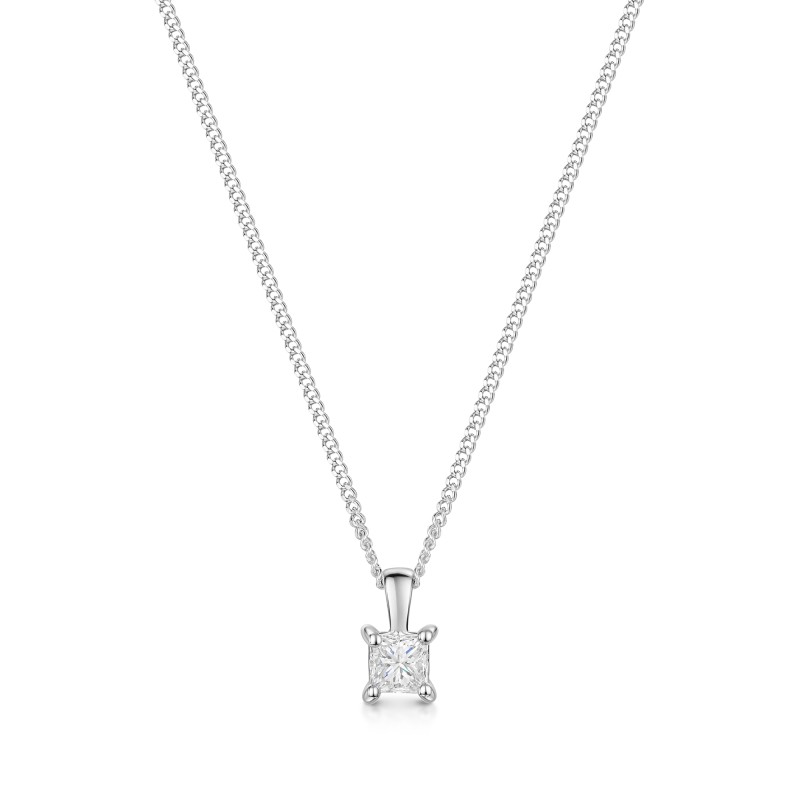 18ct White gold 0.30ct Princess Cut Diamond Solitaire Pendant
