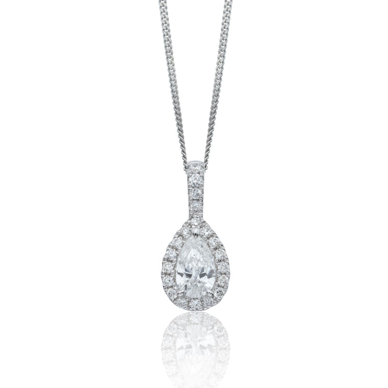 18ct White Gold Pear Cut 0.41ct Diamond Halo Pendant