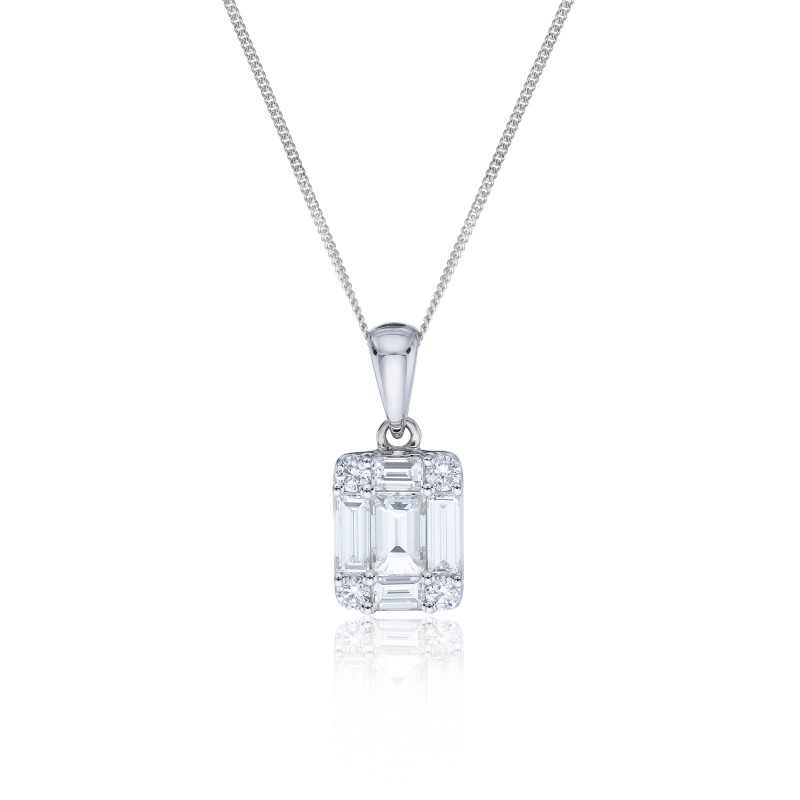 18ct White Gold Baguette & Brilliant Cut 0.46ct Diamond Pendant