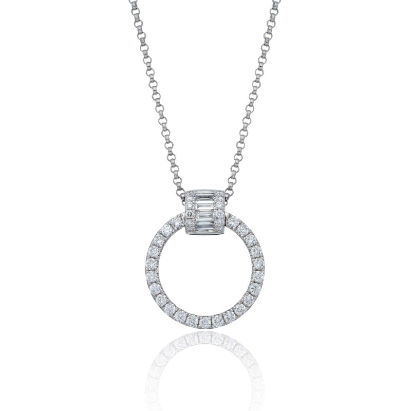 18ct White Gold Baguette & Brilliant Cut 0.48ct Diamond Circle Pendant Necklace 1