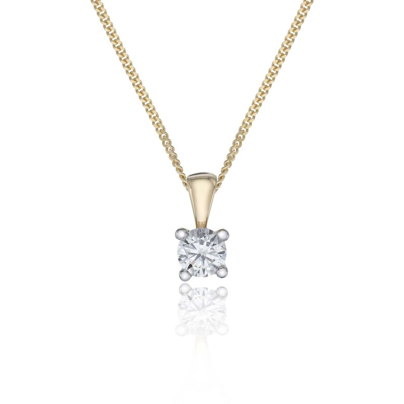 18ct Yellow Gold 0.33ct Round Brilliant 4 Claw Diamond Solitaire Pendant