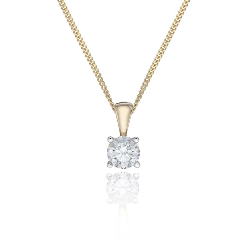 18ct Yellow Gold 0.75ct Round Brilliant 4 Claw Diamond Solitaire Pendant