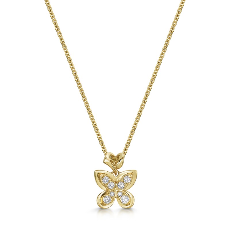 18ct Yellow Gold Round Brilliant 0.10ct Diamond Butterfly Pendant