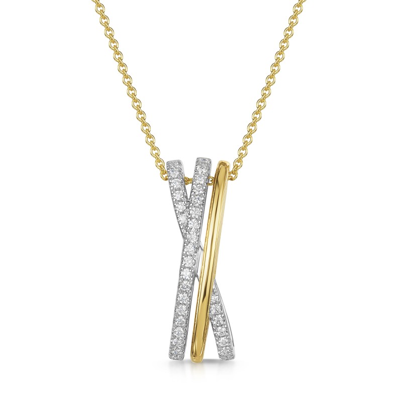 18ct Yellow Gold Round Brilliant 0.20ct Diamond Multi Strand Cross Over Pendant
