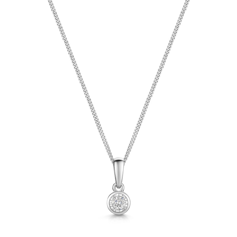 9ct White Gold Round Brilliant 0.05ct Diamond Bezel Set Pendant