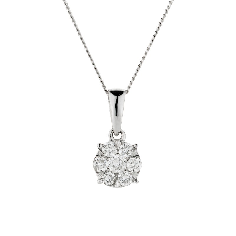 9ct White Gold Brilliant Cut 0.25ct Diamond Cluster Pendant