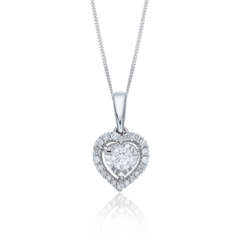 9ct White Gold Brilliant Cut 0.25ct Diamond Heart Cluster Pendant