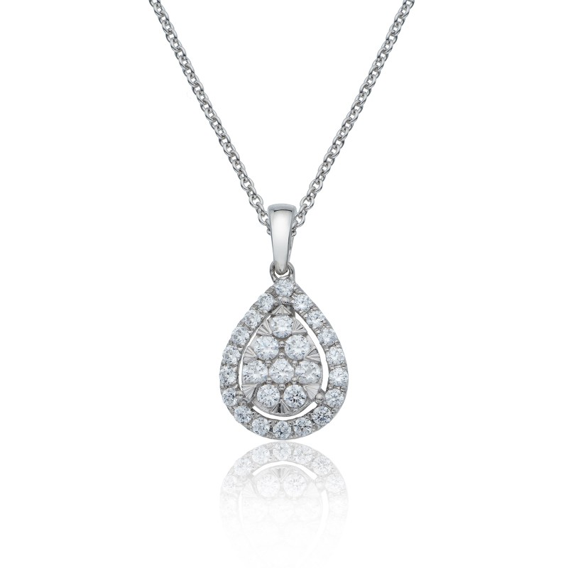 9ct White Gold Brilliant Cut 0.50ct Pear Shaped Diamond Halo Pendant