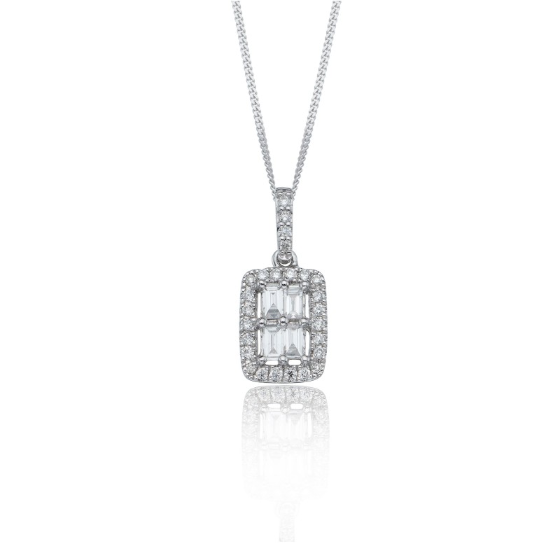 9ct White Gold Baguette 0.45ct Diamond Cluster Pendant