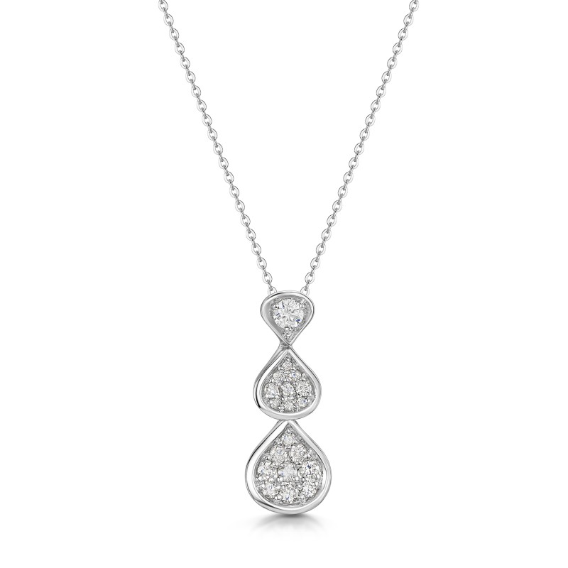 9ct White Gold 0.25ct Diamond Cluster Drop Pendant Necklace