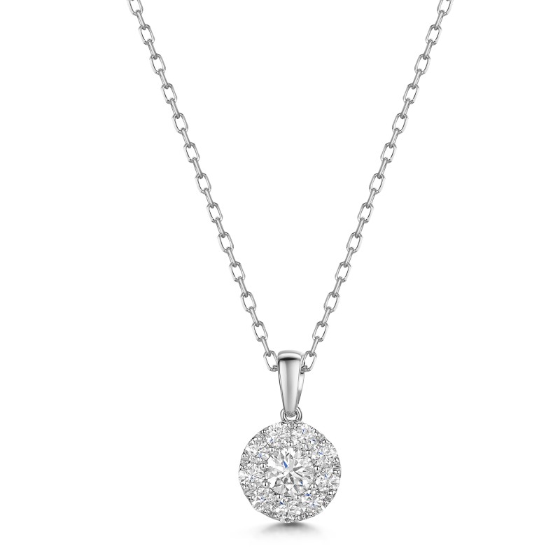 9ct White Gold Round Brilliant 0.55ct Diamond Illusion Style Pendant