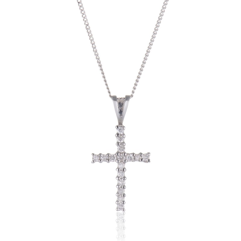 9ct White Gold Brilliant Cut 0.15ct Diamond Cross Pendant