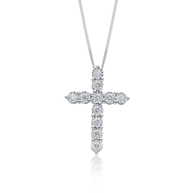 9ct White Gold Brilliant Cut 0.25ct Diamond Cross Pendant