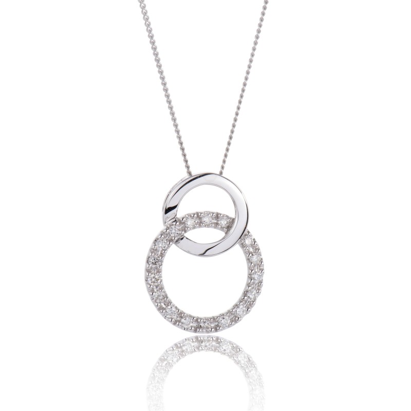 9ct White Gold Brilliant Cut 0.15ct Diamond Double Circle Pendant