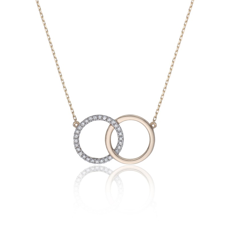 9ct Yellow Gold Brilliant Cut Diamond 0.08ct Interlocking Circle Pendant Necklace