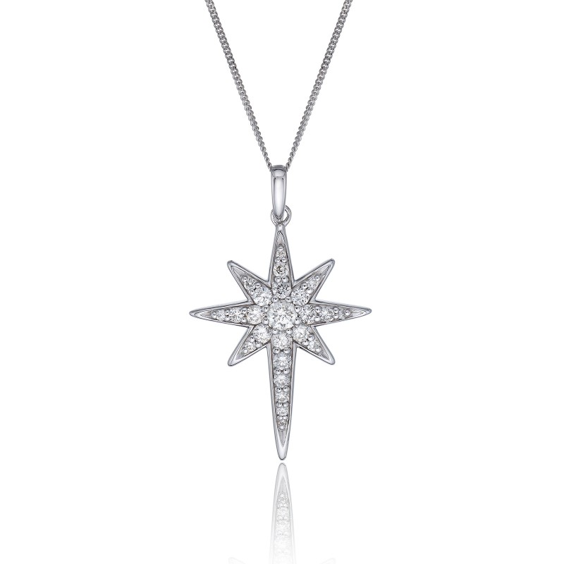 9ct White Gold Brilliant Cut Diamond 0.44ct Pave Star Necklace 1