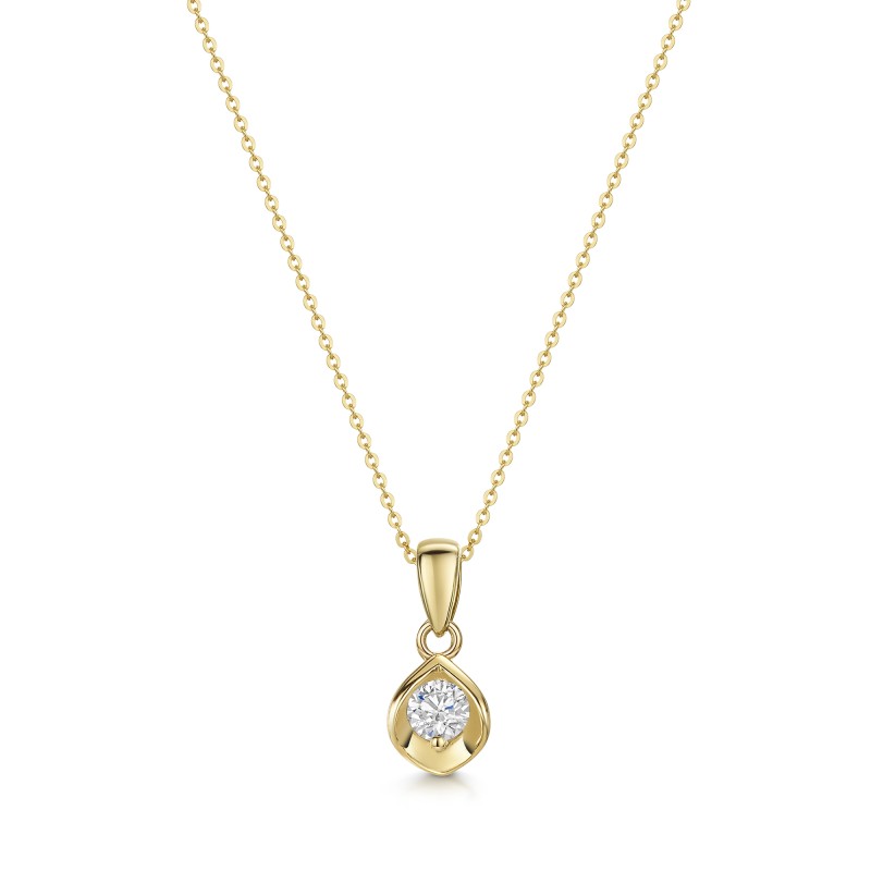 9ct Yellow Gold Round Brilliant 0.10ct Diamond Oyster Style Solitaire Pendant