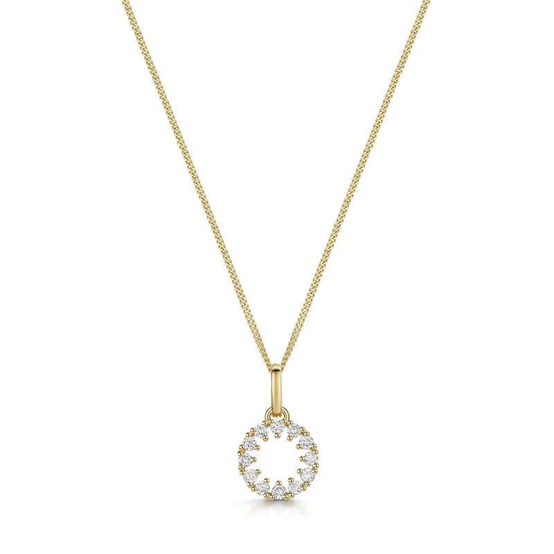 9ct Yellow Gold 0.15ct Round Brilliant Diamond Open Circle Pendant