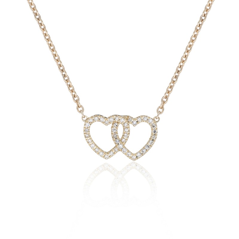 9ct Yellow Gold Round Brilliant Diamond 0.11ct Double Heart Pendant