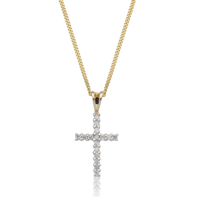 9ct Yellow Gold Brilliant Cut 0.15ct Diamond Cross Pendant