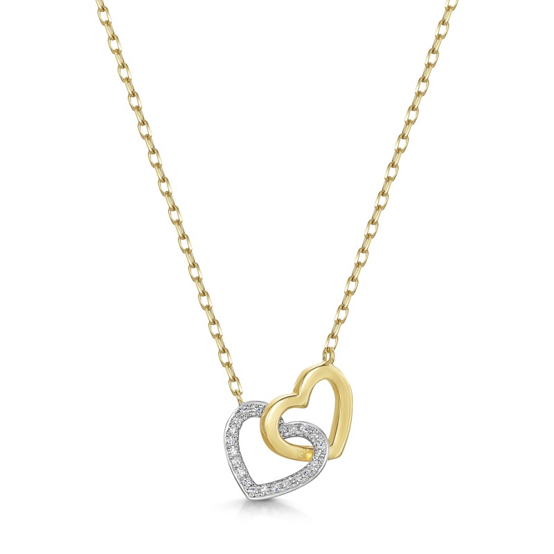 9ct Yellow Gold Round Brilliant 0.06ct Diamond Interlocking Heart Pendant