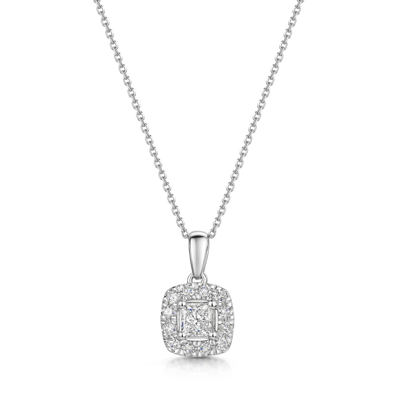Platinum Princess Cut 0.50ct Diamond Halo Pendant