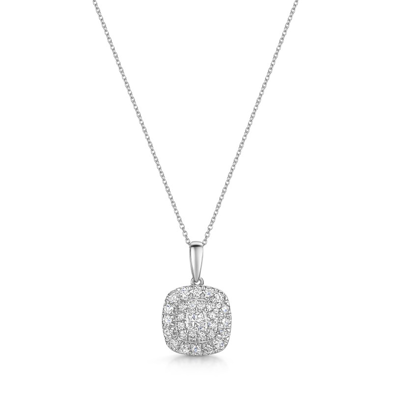 Platinum 0.50ct Princess Cut Diamond Double Halo Pendant