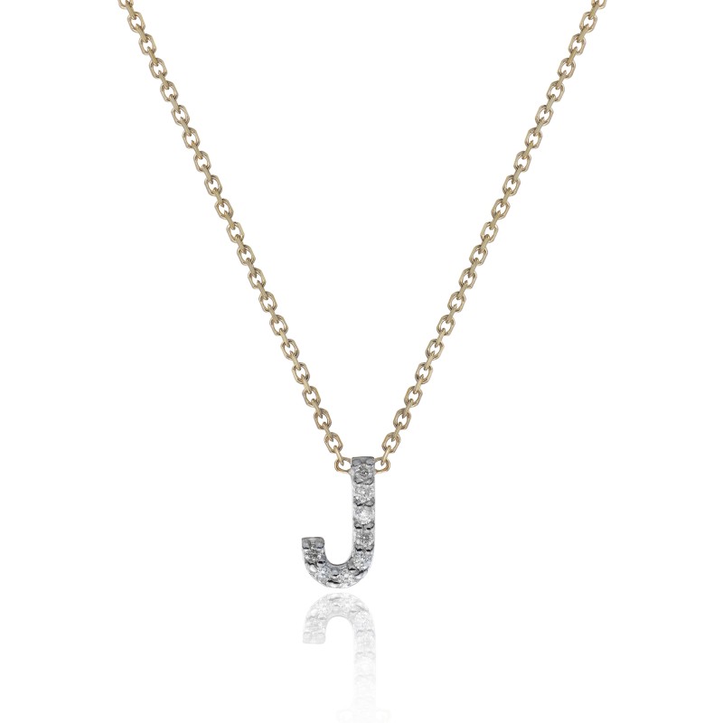 9ct Yellow Gold 0.04ct Diamond 'J' Letter Pendant