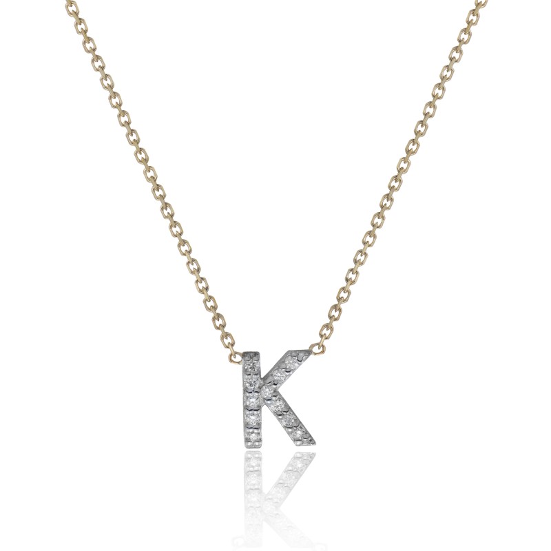 9ct Yellow Gold 0.06ct Diamond 'K' Initial Pendant