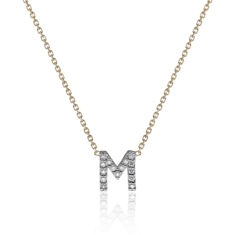 9ct Yellow Gold 0.07ct Diamond 'M' Initial Pendant