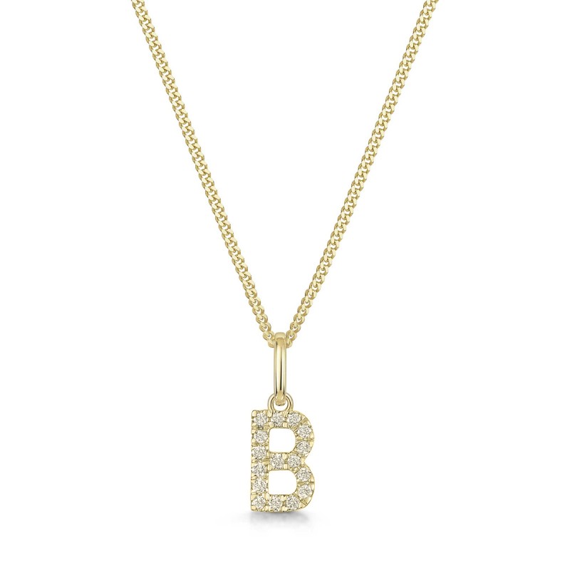 9ct Yellow Gold Round Brilliant 0.07ct Diamond Initial B Pendant
