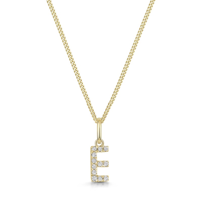 9ct Yellow Gold Round Brilliant 0.05ct Diamond Initial E Pendant