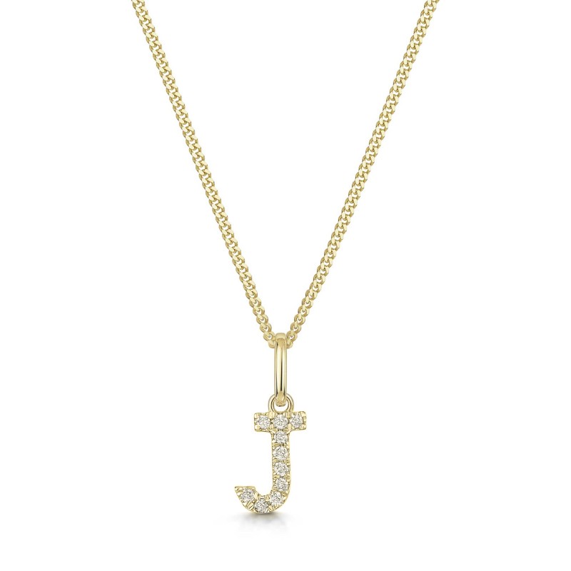 9ct Yellow Gold Round Brilliant 0.05ct Diamond Initial J Pendant