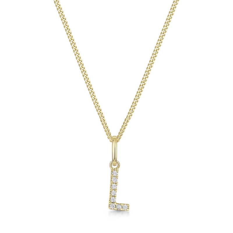 9ct Yellow Gold Round Brilliant 0.04ct Diamond Initial L Pendant