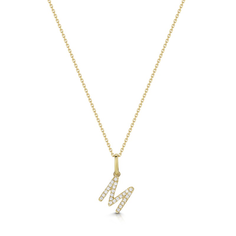 9ct Yellow Gold Round Brilliant 0.08ct Diamond Initial M Pendant
