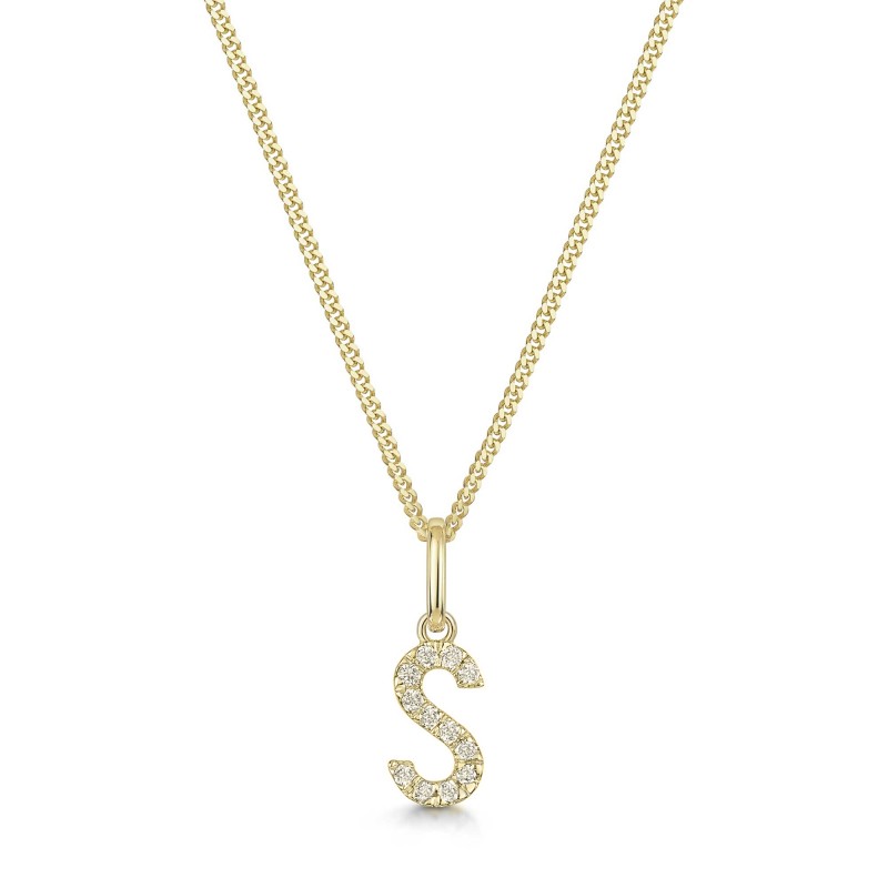 9ct Yellow Gold Round Brilliant 0.06ct Diamond Initial S Pendant