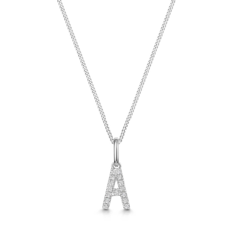 9ct White Gold Round Brilliant 0.06ct Diamond Initial A Pendant