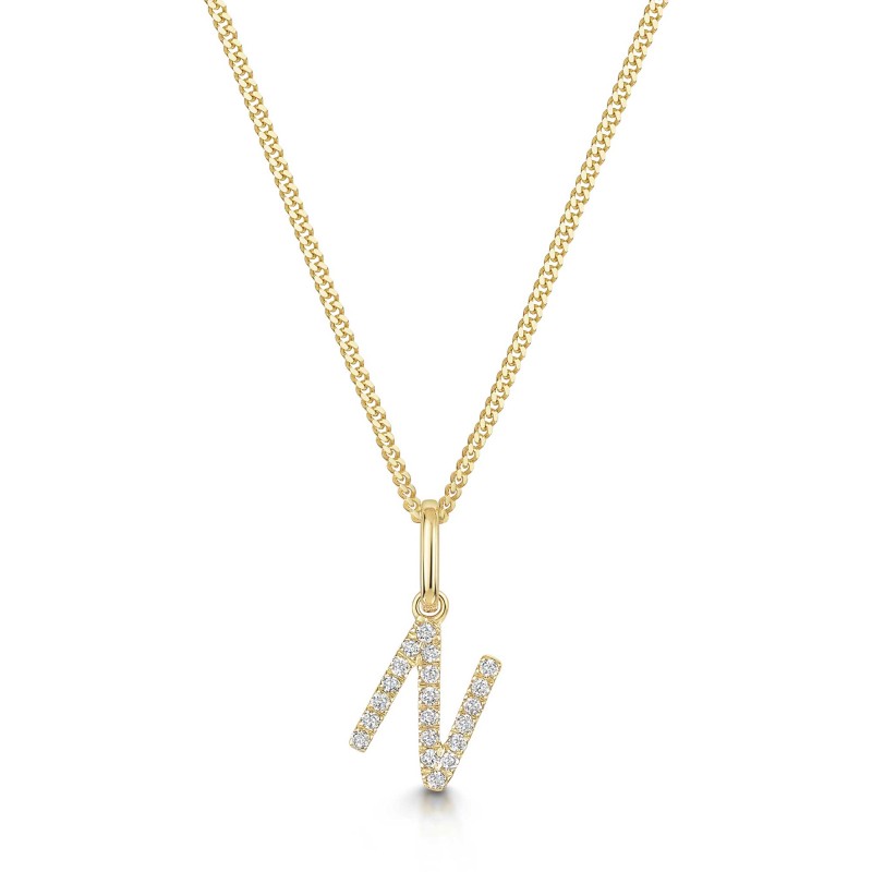 9ct Yellow Gold Round Brilliant 0.07ct Diamond Initial N Pendant