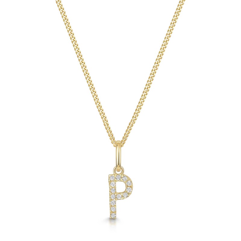 9ct Yellow Gold Round Brilliant 0.05ct Diamond Initial P Pendant