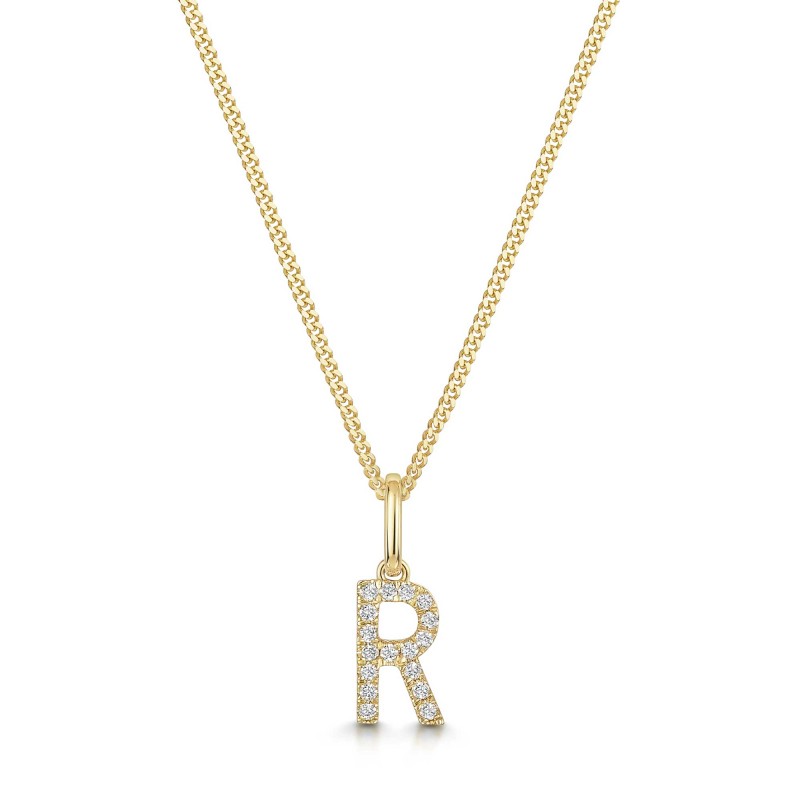 9ct Yellow Gold Round Brilliant 0.07ct Diamond Initial R Pendant