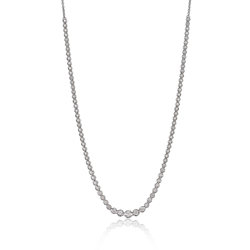 18ct White Gold Brilliant Cut 1.88ct Diamond Graduated Tennis Necklace