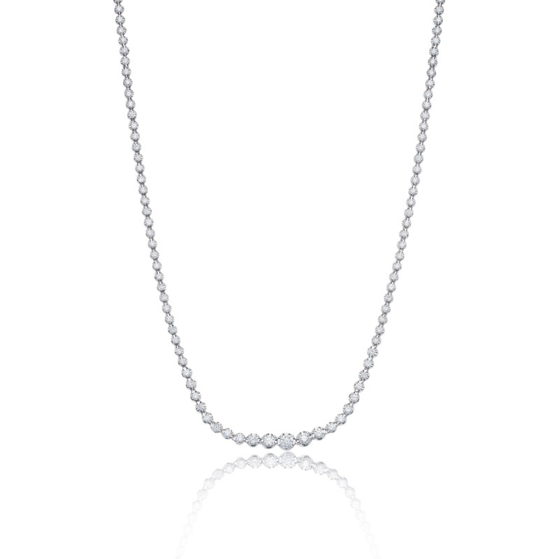 18ct White Gold Brilliant Cut 2.97ct Diamond Graduated Tennis Necklace
