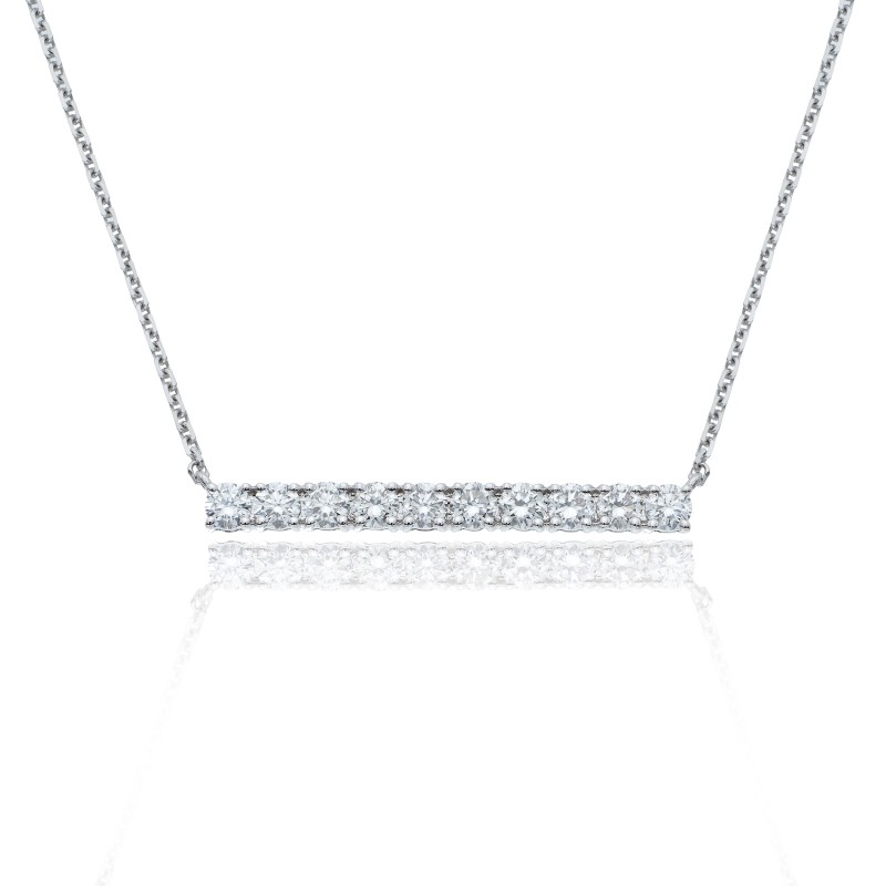 18ct White Gold Brilliant Cut 0.81ct Diamond Bar Necklace