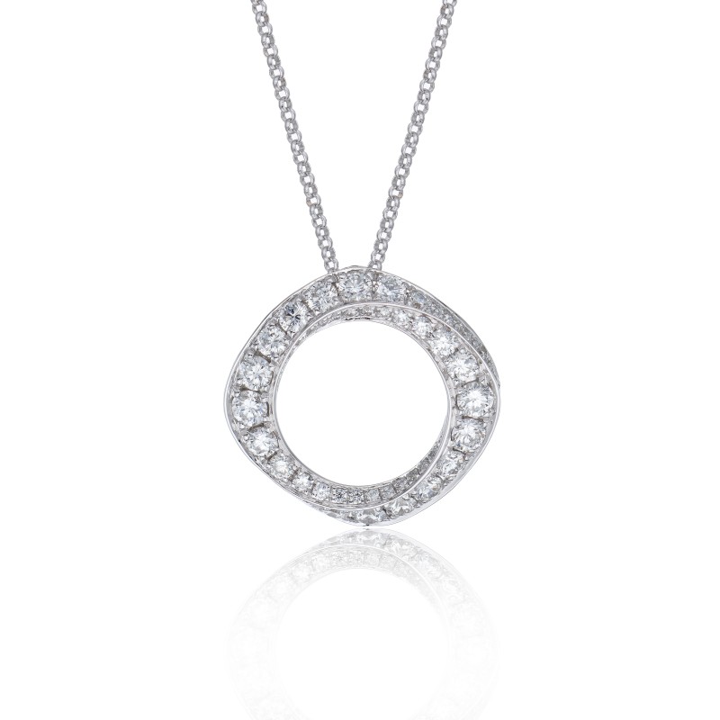 18ct White Gold Brilliant Cut Diamond 1.20ct Twisted Circle Pendant