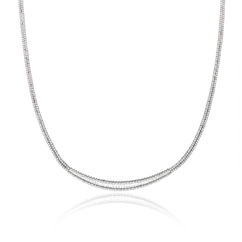 18ct White Gold Baguette & Round Brilliant 9.45ct Graduated Diamond Necklace