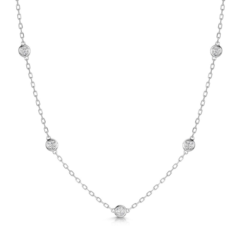 9ct White Gold Rub Over Staggered 0.40ct Diamond Necklet
