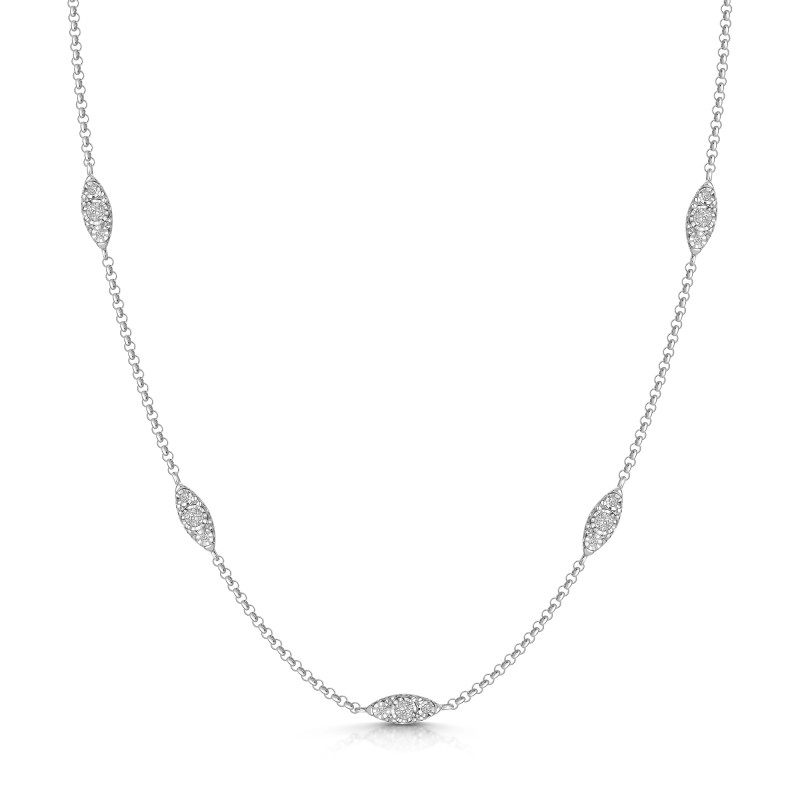 9ct White Gold 0.18ct Diamond Cluster Staggered Necklet