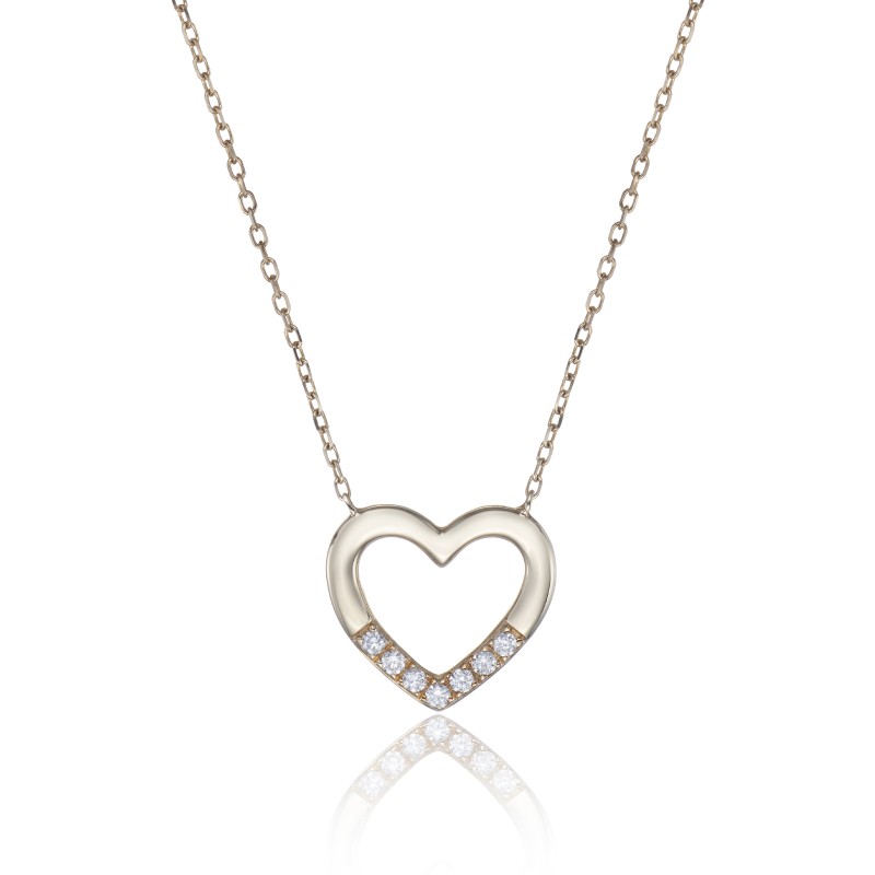 9ct Yellow Gold Round Brilliant Cut Heart Shape 0.04ct Diamond Necklet